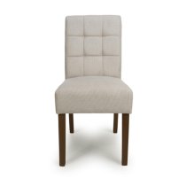 Mendoza Natural Fabric Dining Chairs With Walnut Legs In Pair