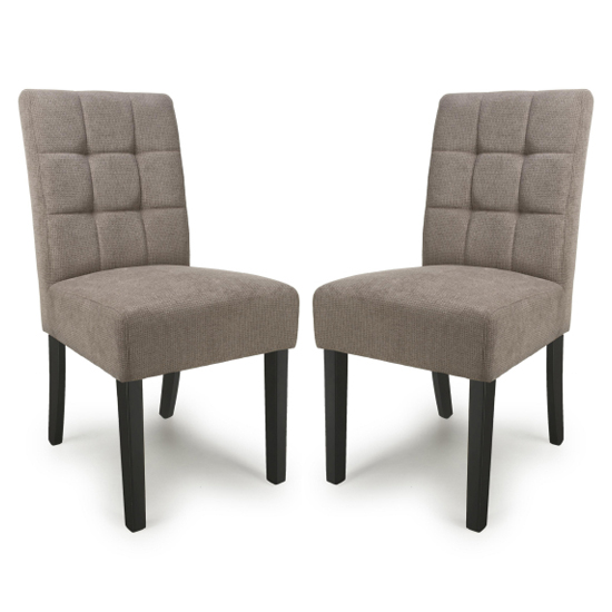 Mendoza Light Brown Fabric Dining Chairs With Black Legs In Pair