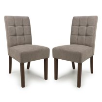 Mendoza Light Brown Fabric Dining Chairs With Walnut Legs In Pair