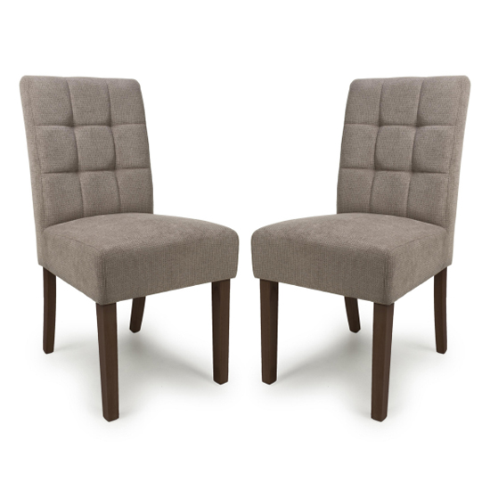 Mendoza Light Brown Fabric Dining Chairs With Walnut Legs In Pair