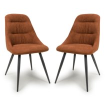 Calhoun Burnt Orange Linen Effect Fabric Dining Chairs In Pair