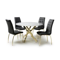 Avon Dining Table Round With Gold legs 4 Justin Black Chairs