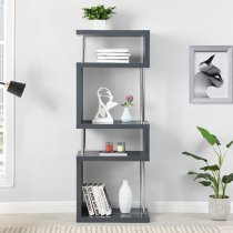 Miami High Gloss Slim Shelving Unit In Grey