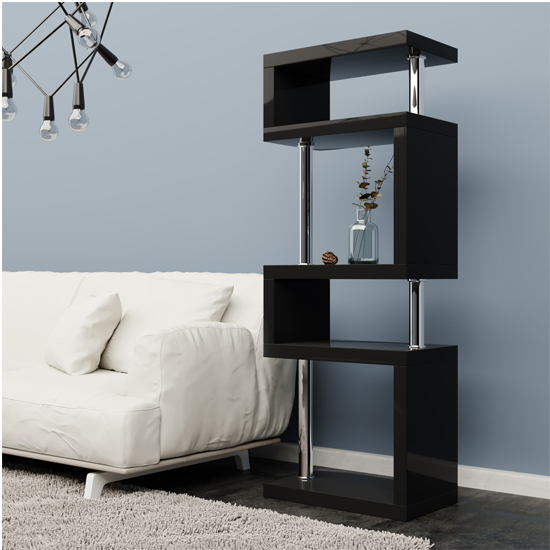 Miami High Gloss Slim Shelving Unit In Black