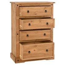 Central Wooden Chest Of 4 Drawers Tall In Oak