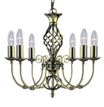 Zanzibar Antique Brass 6Light Fitting With Ornate Twisted Column