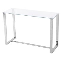 Megan Clear Glass Rectangular Console Table With Chrome Legs