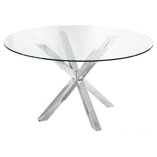 Crossley Round Glass Dining Table With Stainless Steel Legs