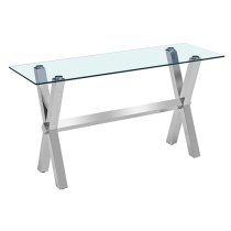 Crossley Clear Glass Console Table With Stainless Steel Legs