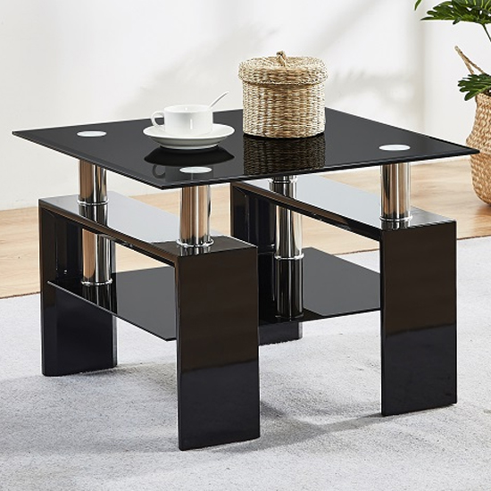 Kontrast Black Glass Side Table With Black High Gloss Legs