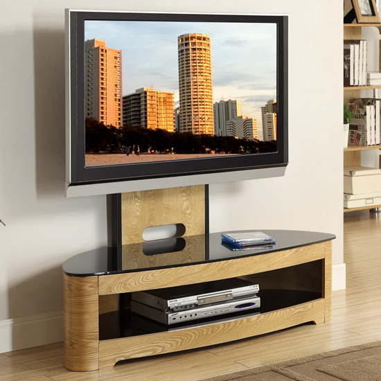 Curved Wooden Cantilever TV Stand In Oak Veneer