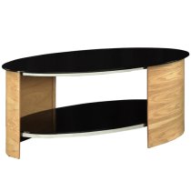 BentWood Coffee Table Oval Shape In Black Glass With Oak