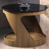 BentWood Side Table Oval In Black Glass Top With Oak Base