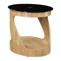 BentWood Side Table Oval In Black Glass Top With Oak Base