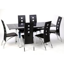 Paris Extending Black Glass Dining Table With Chrome Metal Legs