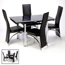 Paris Extending Black Glass Dining Table With Chrome Metal Legs