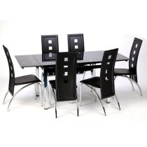 Sarah Extending Black Glass Dining Table With Chrome Legs