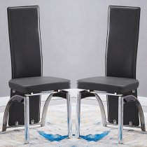 Romeo Black Faux Leather Dining Chairs With Chrome Legs In Pair