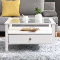 Stanley Square Glass Coffee Table With 2 Drawers In White