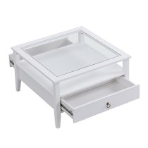 Stanley Square Glass Coffee Table With 2 Drawers In White