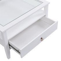 Stanley Square Glass Coffee Table With 2 Drawers In White