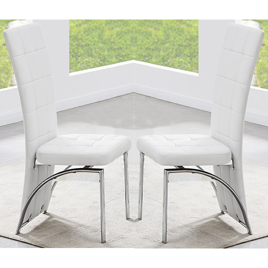 Ravenna White Faux Leather Dining Chairs In Pair