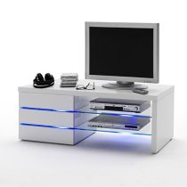 Sonia High Gloss TV Stand In White With LED Lighting