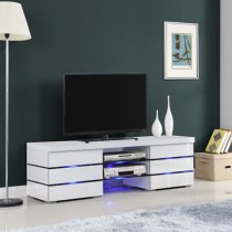 Svenja High Gloss TV Stand In White With Blue LED Lighting