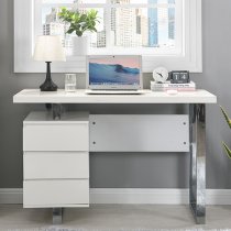 Sydney High Gloss Computer Desk With 3 Drawers In White