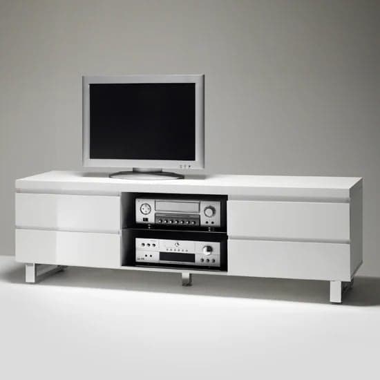 Sydney High Gloss TV Stand In White With 4 Drawers