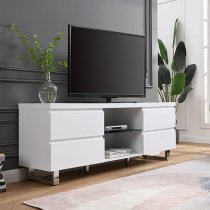 Sydney High Gloss TV Stand In White With 4 Drawers