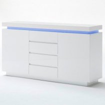 Odessa White High Gloss Sideboard With 2 Door 4 Drawer And LED