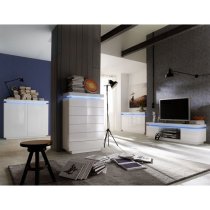 Odessa White High Gloss Sideboard With 2 Door 4 Drawer And LED