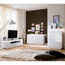 Odessa White High Gloss Sideboard With 2 Door 4 Drawer And LED