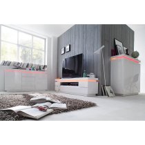 Odessa White High Gloss Sideboard With 2 Door 4 Drawer And LED