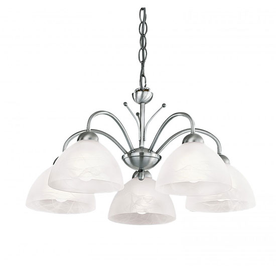 Milanese Satin Silver 5 Light Fitting With Alabaster Glass