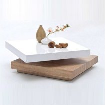 Hugo Rotating Gloss Coffee Table In White And Oak Effect