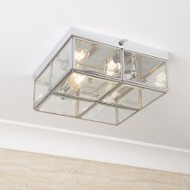 Flush Box Chrome Ceiling Light With Clear Bevelled Glass