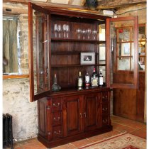 Belarus 2 Glass Doors Display Cabinet With Sideboard In Mahogany