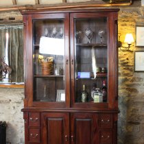 Belarus 2 Glass Doors Display Cabinet With Sideboard In Mahogany