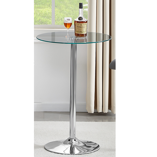 Vetro Round Clear Glass Top Bistro Table With Chrome Base