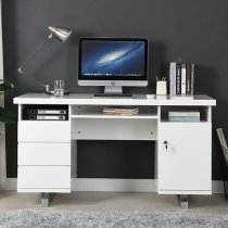 Sydney High Gloss Computer Desk With 1 Door 3 Drawers In White