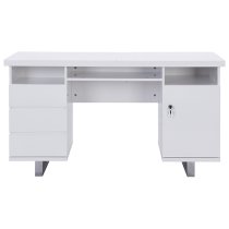 Sydney High Gloss Computer Desk With 1 Door 3 Drawers In White