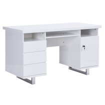 Sydney High Gloss Computer Desk In White With 3 Drawers