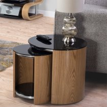 Bentwood Walnut Black Glass Nesting Tables With Chrome Frame