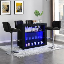 Fiesta High Gloss Bar Table Unit In Black With LED Lighting