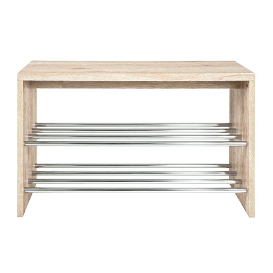 Merin Wooden Oak Shoe Bench With Chrome Finish 2 Shelf