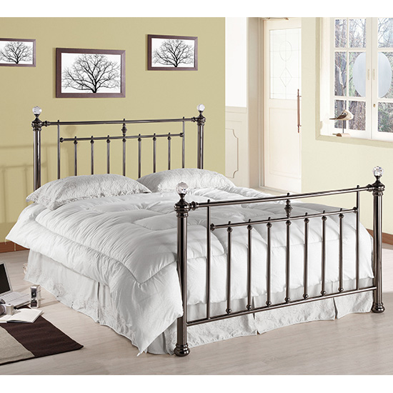 Alexander Black Metal King Size Bed With Crystal Finials