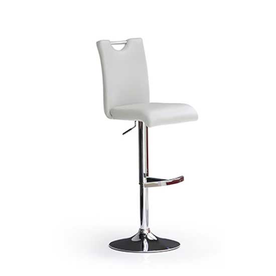 Bardo White Bar Stool In Faux Leather With Round Chrome Base