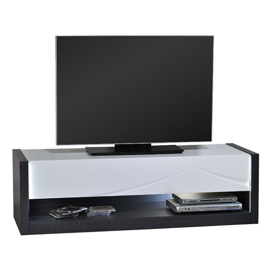 Eclypse TV Stand In Dark Grey With White Gloss Drawer And Lights